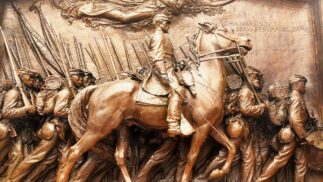 Memorial to the Massachusetts 54th. Relief showing soldiers by Robert Gould Shaw.