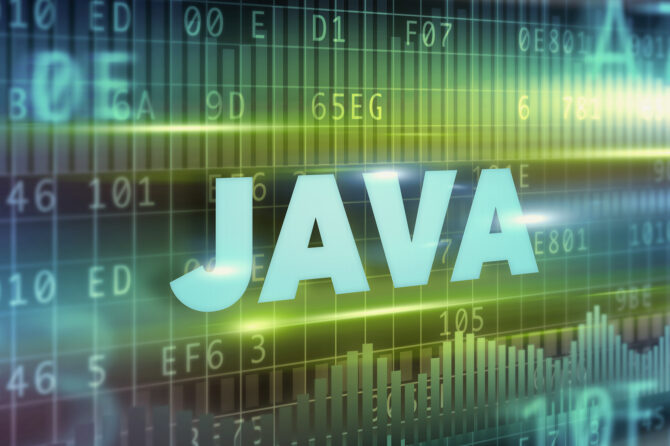 High tech background with name of Java programming language on it.