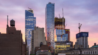 View of New York City skyline and office buildings.