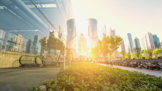 Modern city with lots of green space.