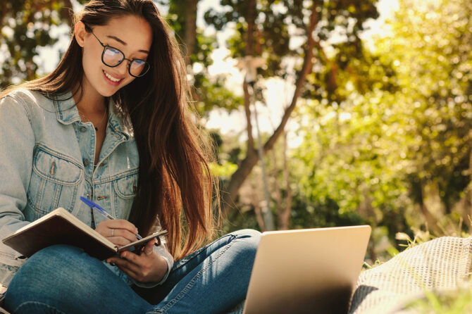 Young professional working on a presentation.