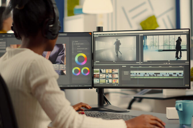 Woman working on digital design.